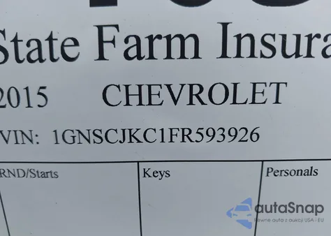 2015 Chevrolet Suburban 1500 Lt из США, поврежденный, VIN 1GNSCJKC1FR593926